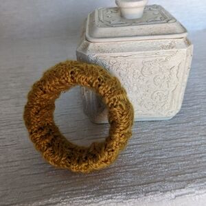 Vintage Gold Crochet Over Plastic Wide Bangle Bracelet Golden Color